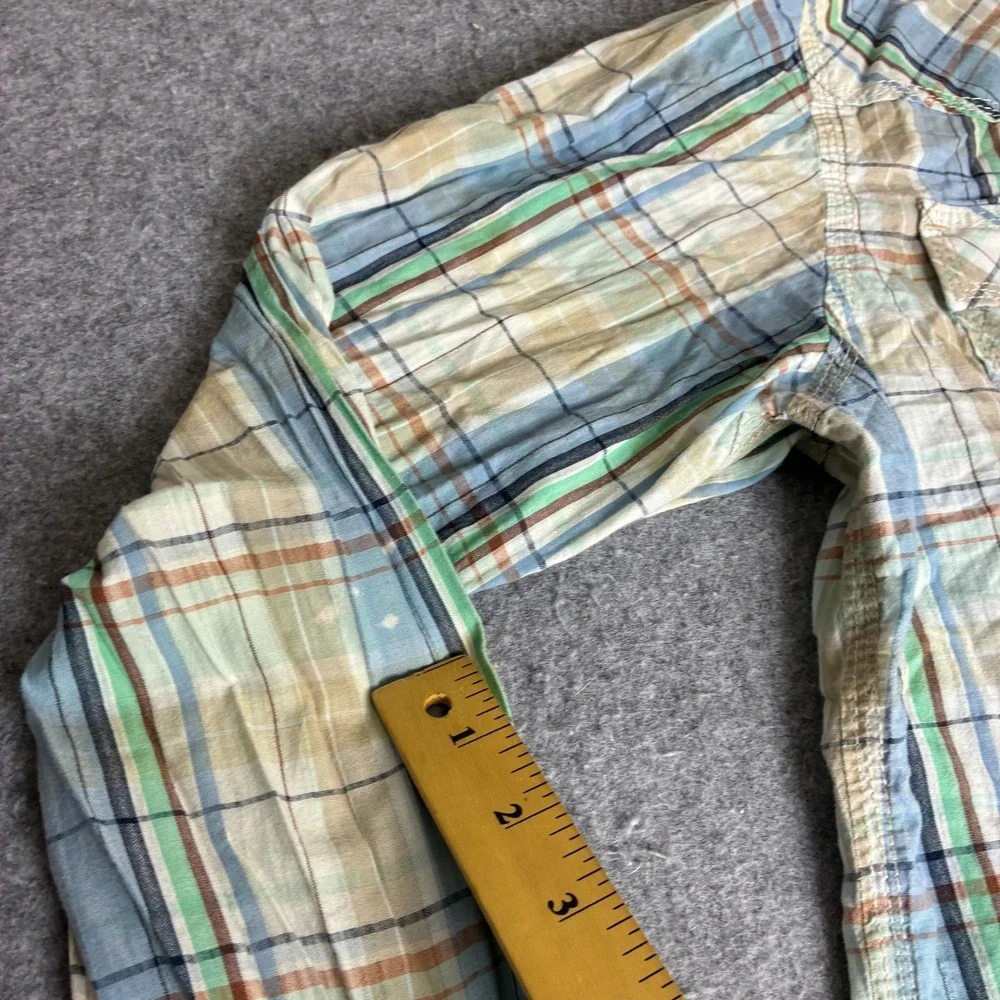 True Religion Men's Size XXL Western Plaid Snap Shirt Blue Green 100% Cotton